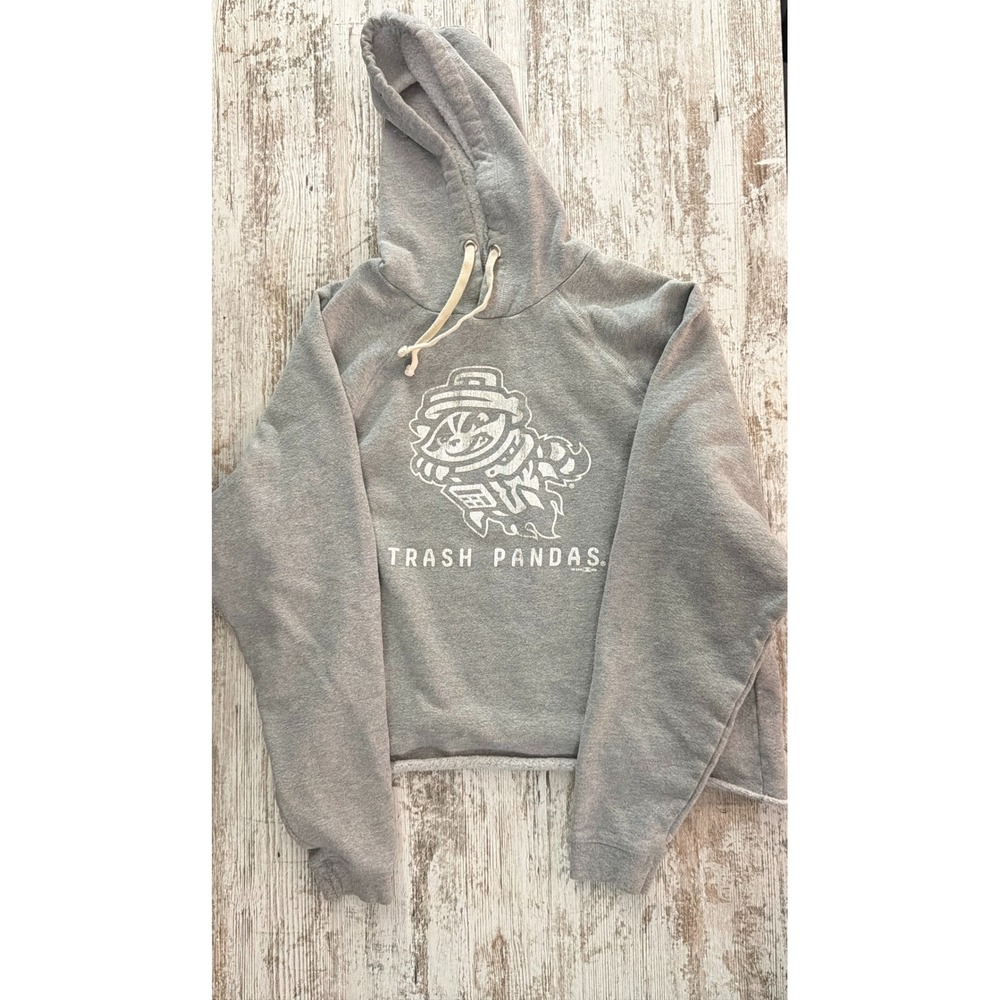 Original Retro Brand Trash Pandas Gray Cropped Hoodie Sweatshirt Womens XL